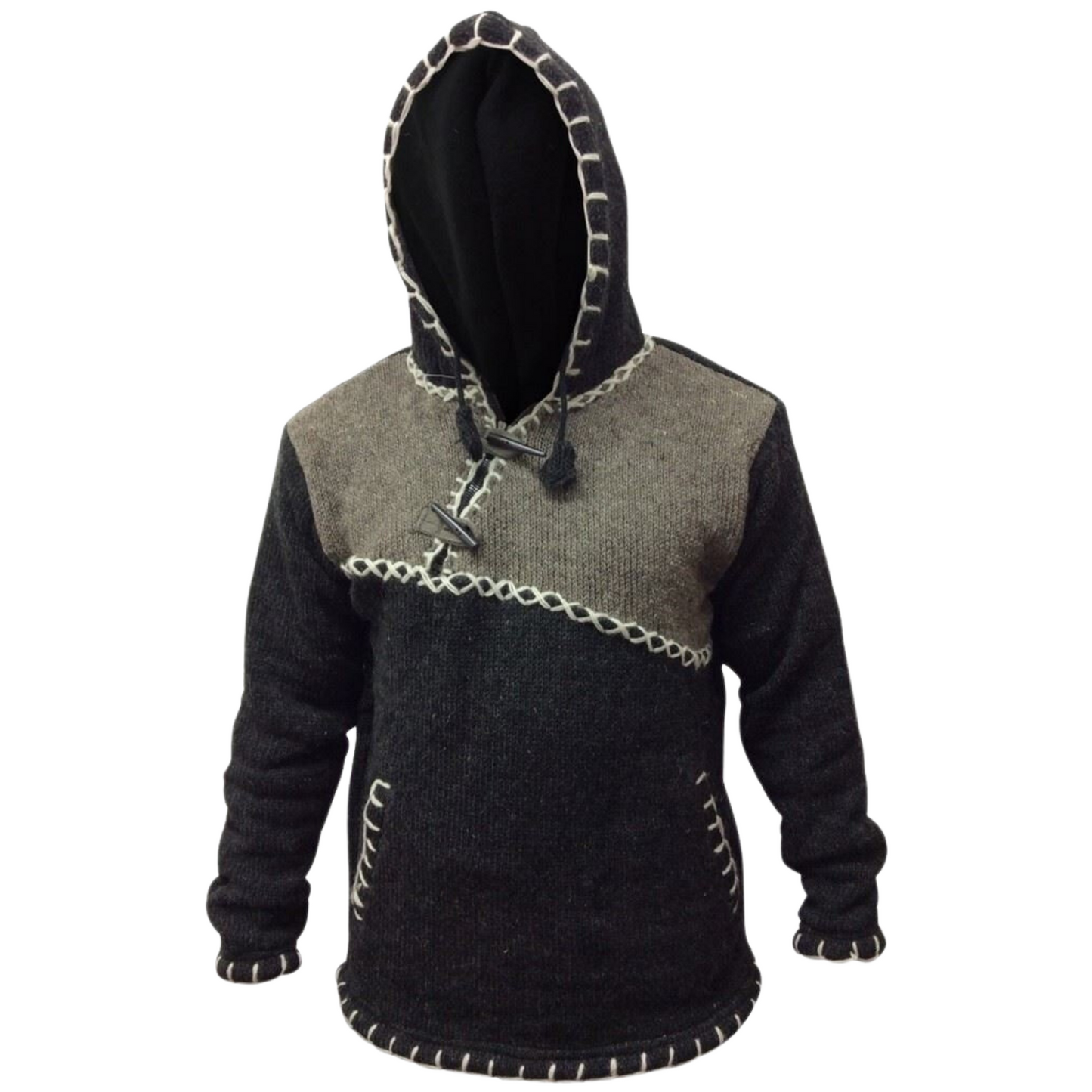 Men's Cross Zipped Fleece Lined Pullover Hippy Boho Festival Woollen Jacket