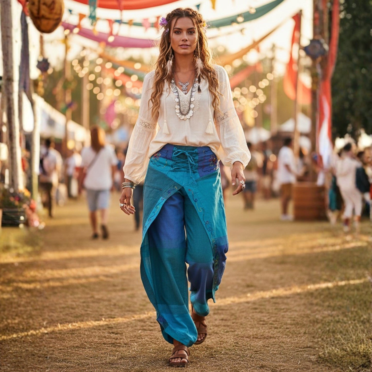 WOMEN MULTICOLOURED HIPPIE WRAP TROUSER PANTS