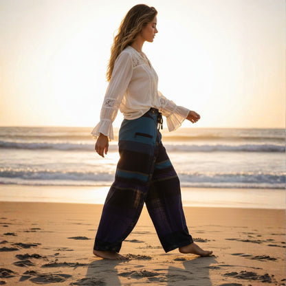 WOMEN MULTICOLOURED HIPPIE WRAP TROUSER PANTS