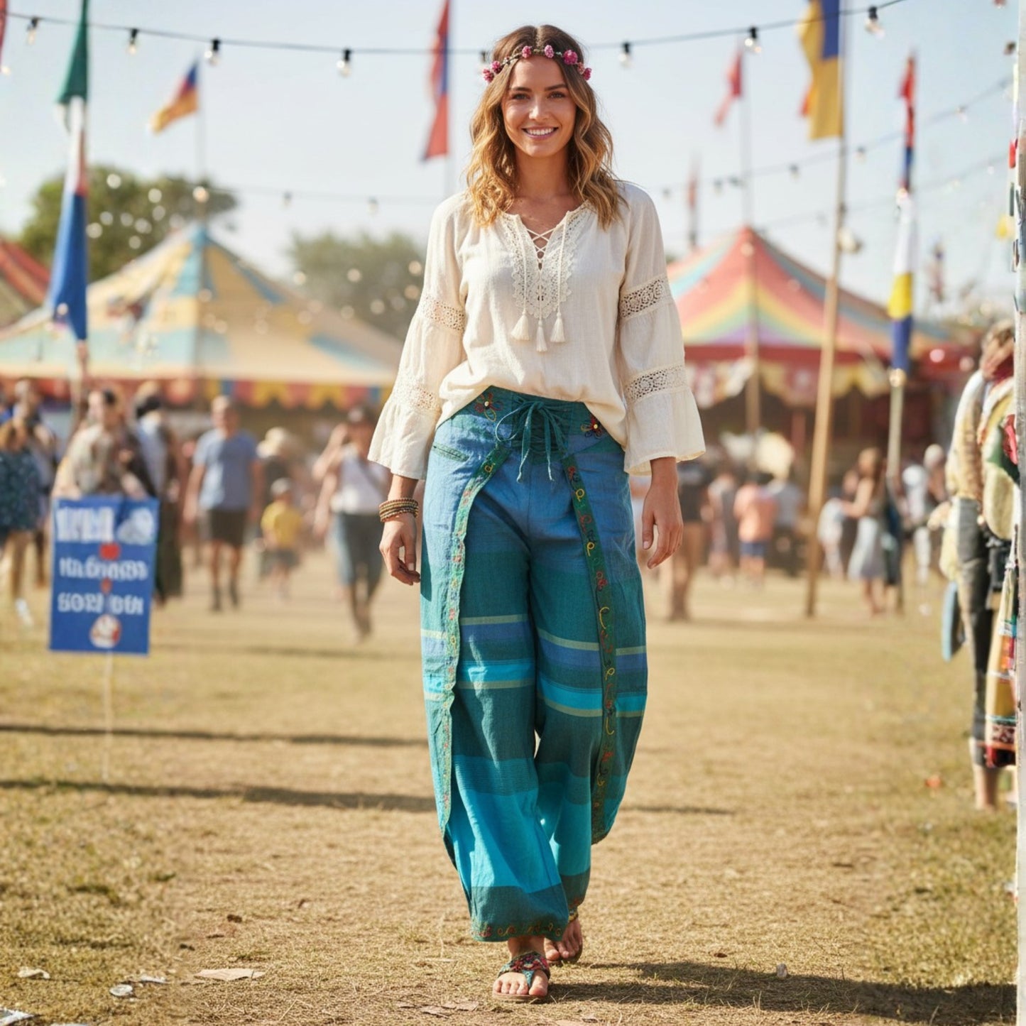 WOMEN MULTICOLOURED HIPPIE WRAP TROUSER PANTS