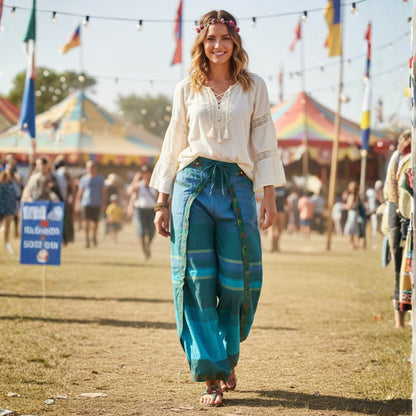 WOMEN MULTICOLOURED HIPPIE WRAP TROUSER PANTS