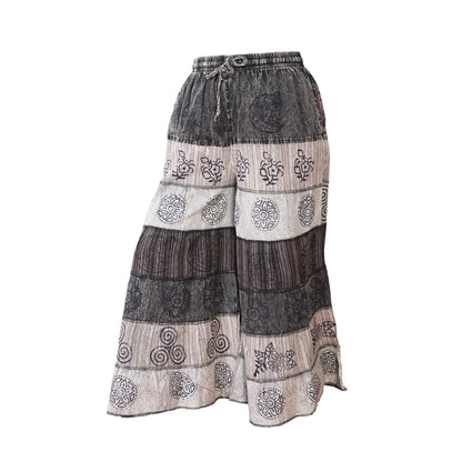 Women’s Cotton Boho Patchwork Elastic Waist Wide Drawstring Leg Palazzo Pants