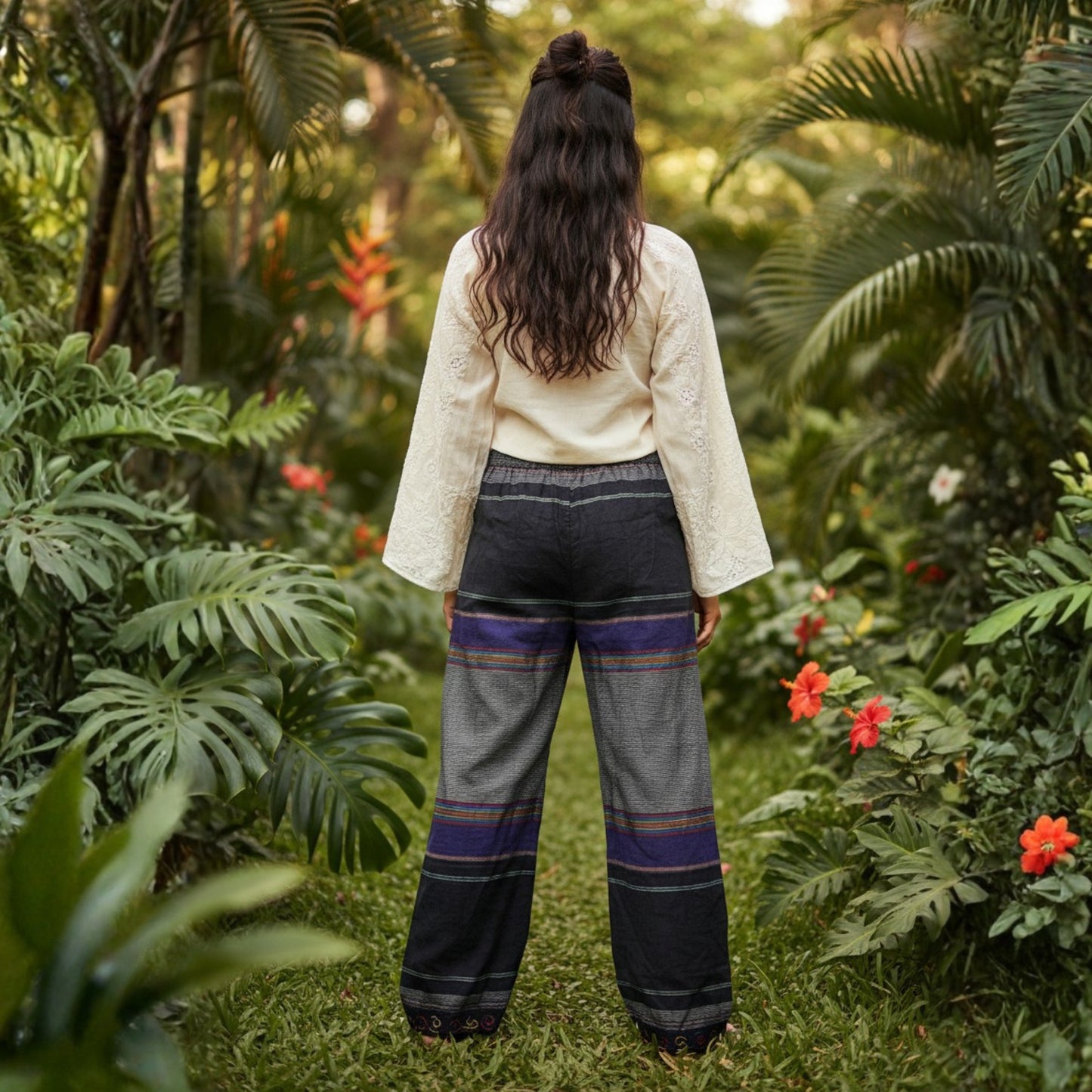 WOMEN MULTICOLOURED HIPPIE WRAP TROUSER PANTS