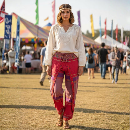 WOMEN MULTICOLOURED HIPPIE WRAP TROUSER PANTS