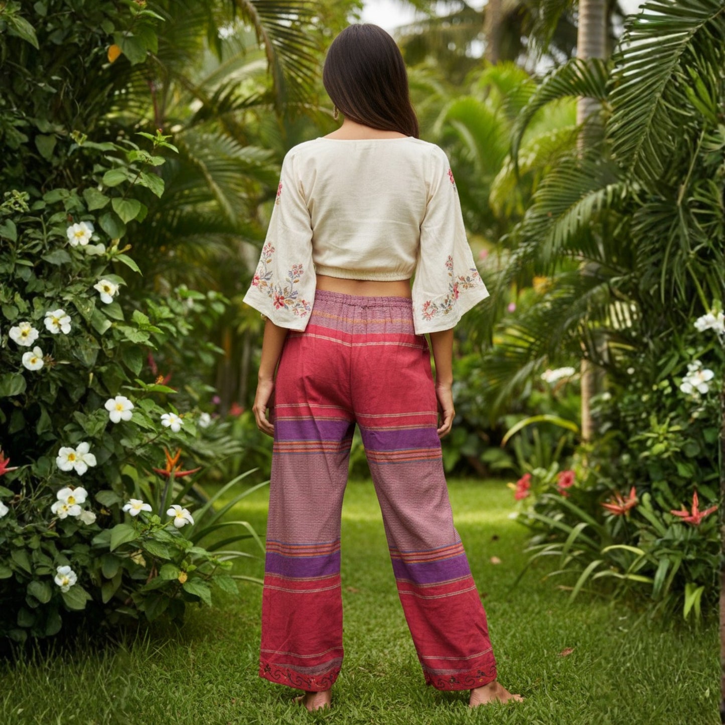 WOMEN MULTICOLOURED HIPPIE WRAP TROUSER PANTS