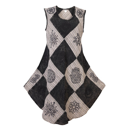 Women's Midi Boho Patchwork Print Sleeveless Hippy Festival Summer Dress