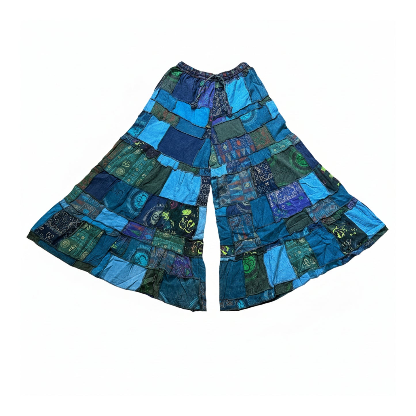 Women’s Patchwork Cotton Palazzo Pants Elastic Waist Drawstring Hippie Outfit
