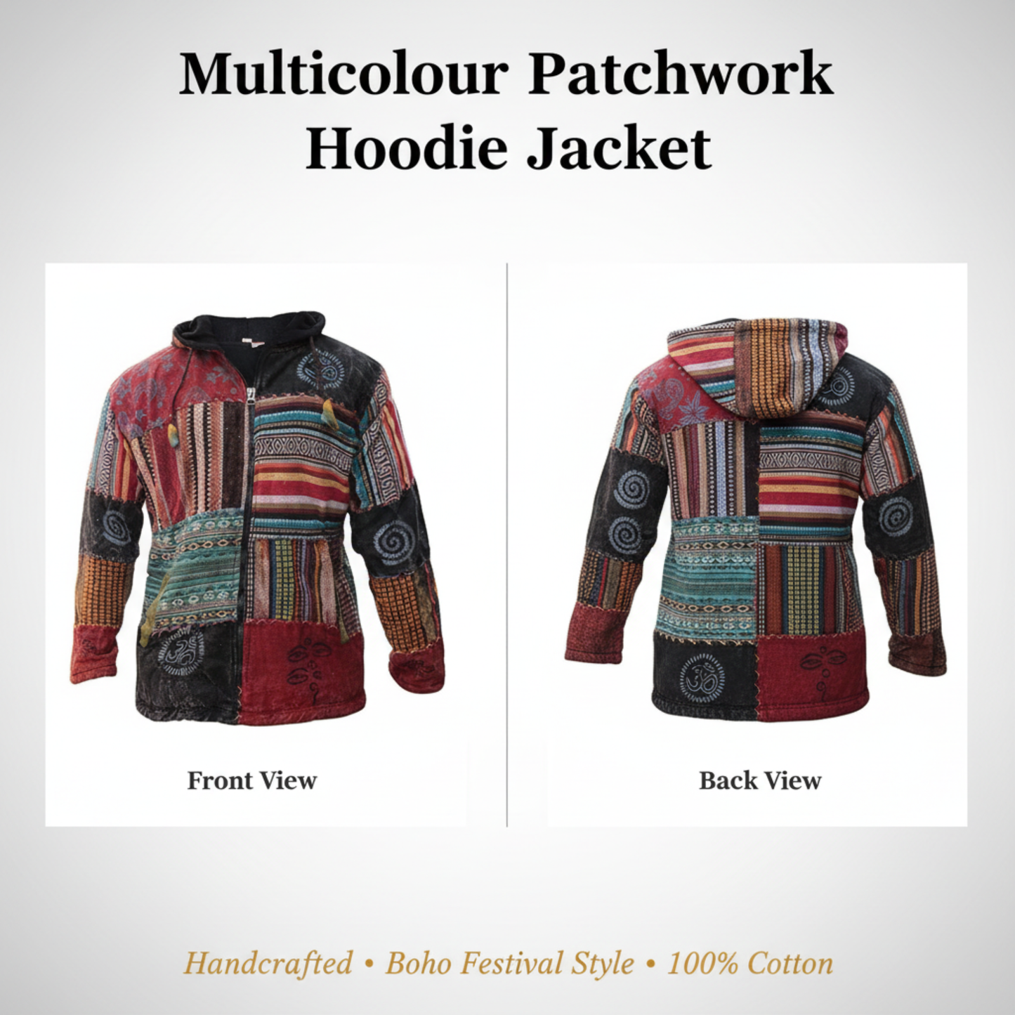 Men's Cotton Patchwork Festival Hippie Hoodie Jacket