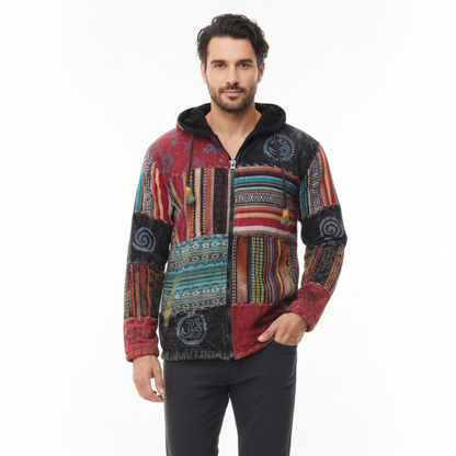 Men's Cotton Patchwork Festival Hippie Hoodie Jacket