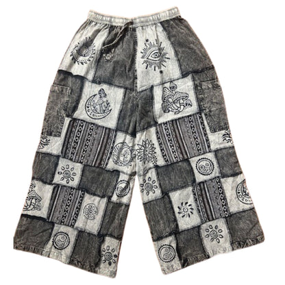 Women's Elastic Waist Boho Floral Patchwork Festival Hippy Cotton Wide Leg Trousers