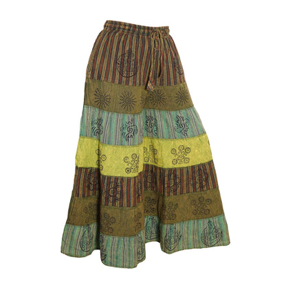 Women’s Cotton Boho Patchwork Elastic Waist Wide Drawstring Leg Palazzo Pants