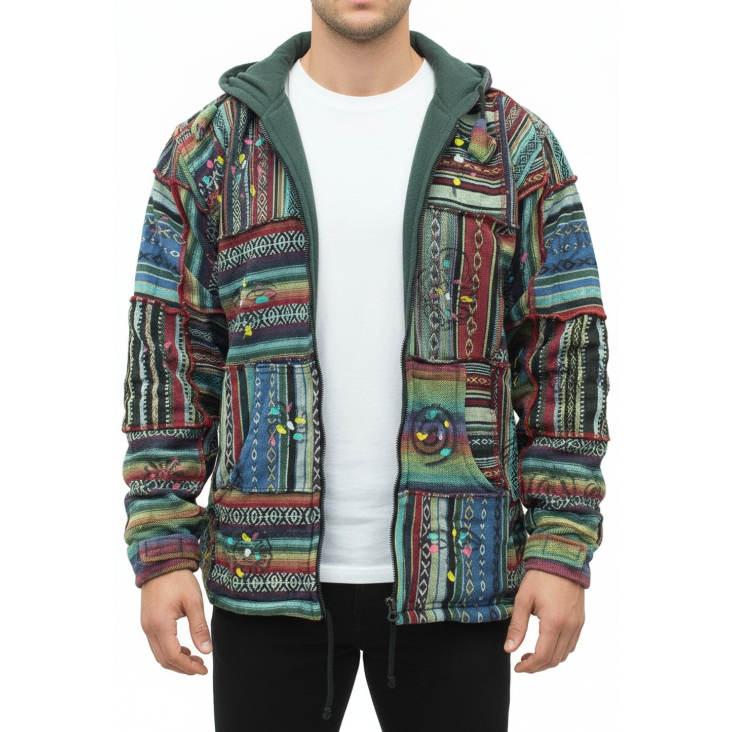 Men's Cotton Outstiched Hippie Hoodie Jacket