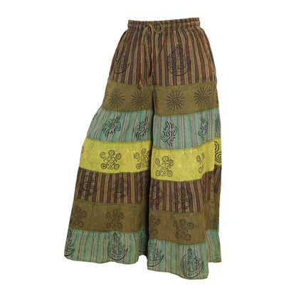 Women’s Cotton Boho Patchwork Elastic Waist Wide Drawstring Leg Palazzo Pants