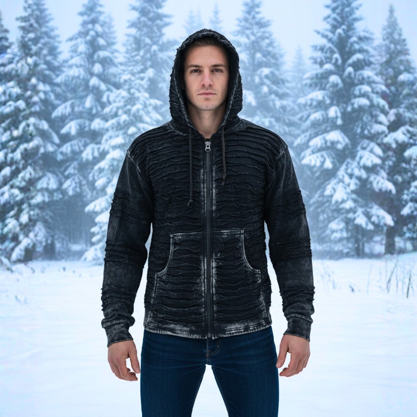 Mens Gothic Cotton Fleece Lined Full Sleeve Razor Cut Winter Jacket