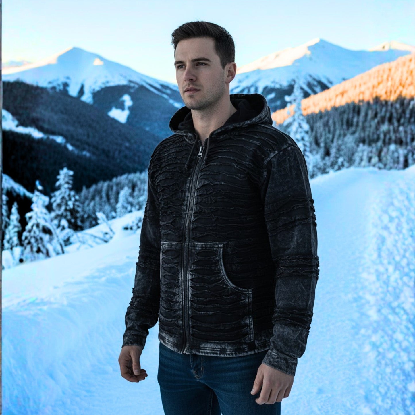 Mens Gothic Cotton Fleece Lined Full Sleeve Razor Cut Winter Jacket