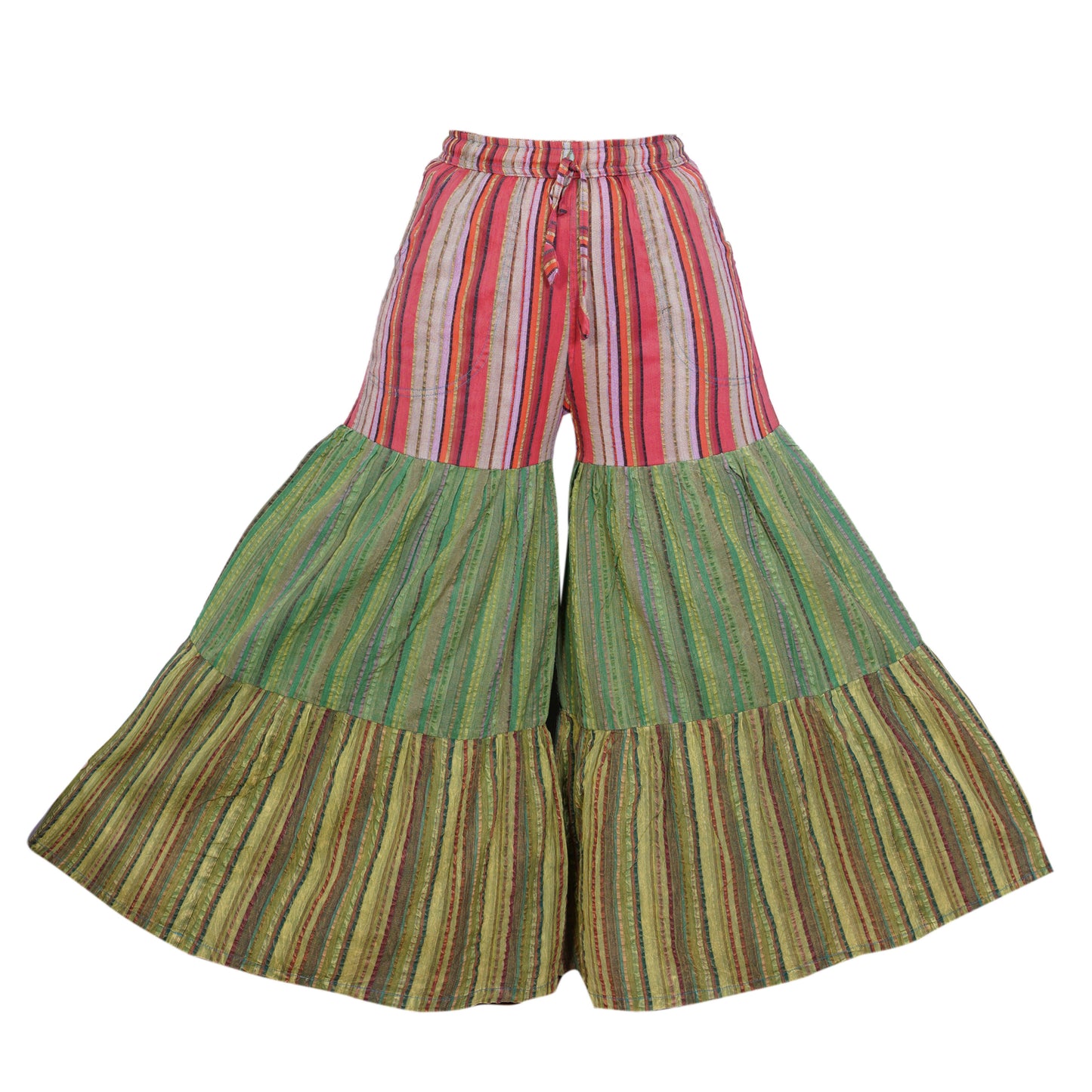 Women’s Cotton Boho Patchwork Elastic Waist Wide Drawstring Leg Palazzo Pants