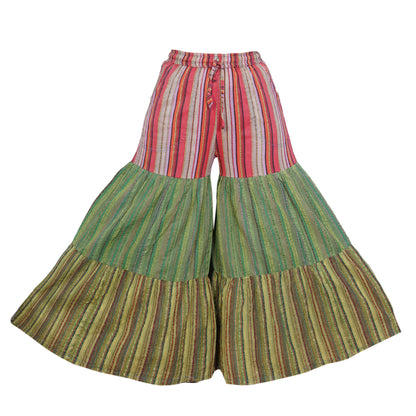 Women’s Cotton Boho Patchwork Elastic Waist Wide Drawstring Leg Palazzo Pants