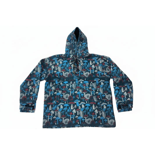 Men's Cotton Boho Pullover Hoodie Style Mushroom Print Hippie Long Sleeve Shirt