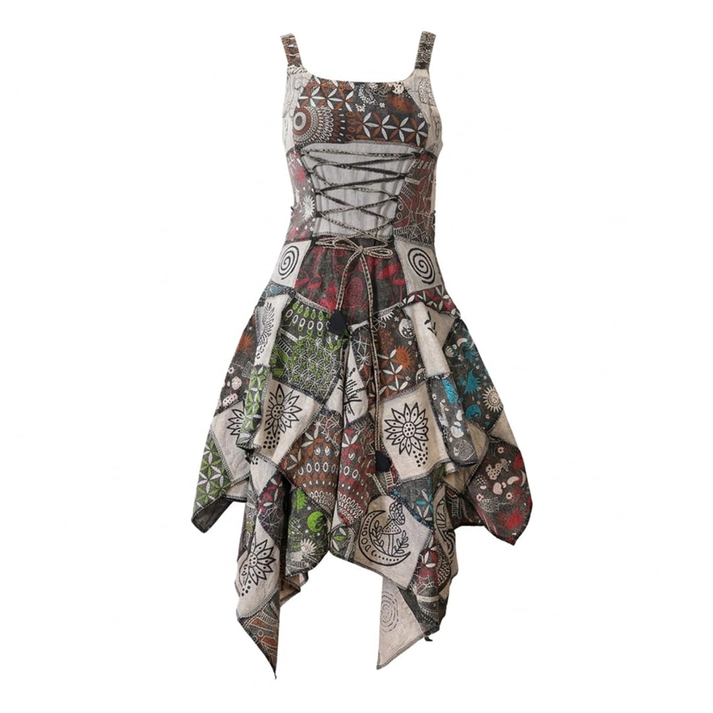 Women's Boho Patchwork Cotton Sleeveless Ethnic Hippy Flowy Festival Summer Dress