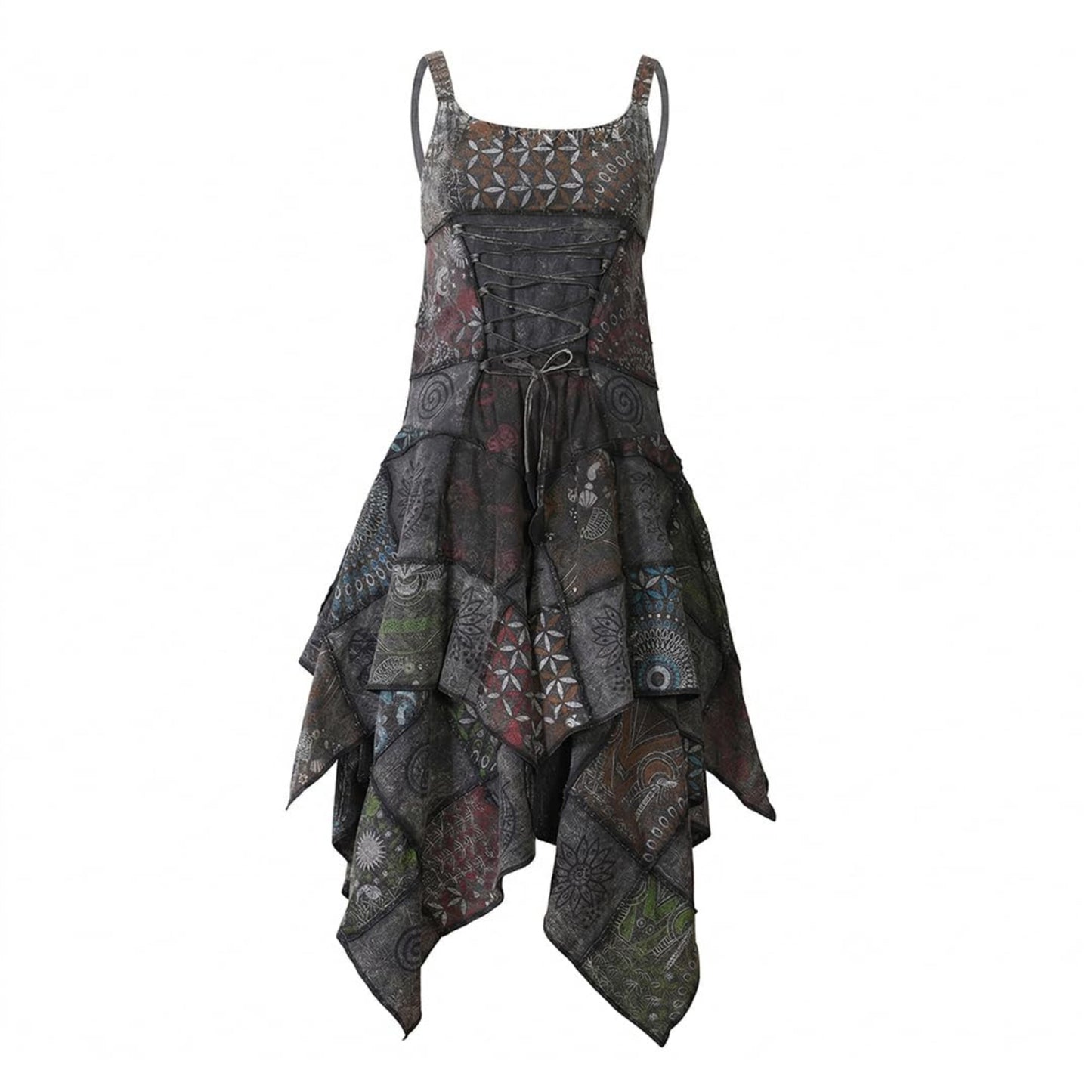 Women's Boho Patchwork Cotton Sleeveless Ethnic Hippy Flowy Festival Summer Dress