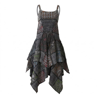 Women's Boho Patchwork Cotton Sleeveless Ethnic Hippy Flowy Festival Summer Dress