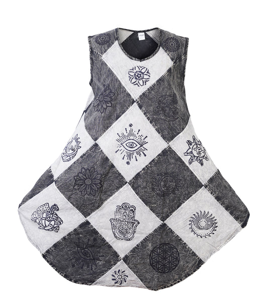 Women's Midi Boho Patchwork Print Sleeveless Hippy Festival Summer Dress