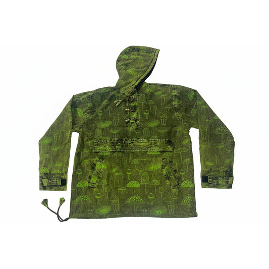 Men's Cotton Boho Pullover Hoodie Style Mushroom Print Hippie Long Sleeve Shirt