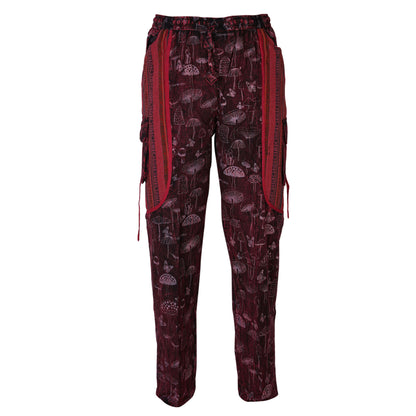 Men's Cotton Cargo Pants Boho Mushroom Print Festival Hippy Trousers