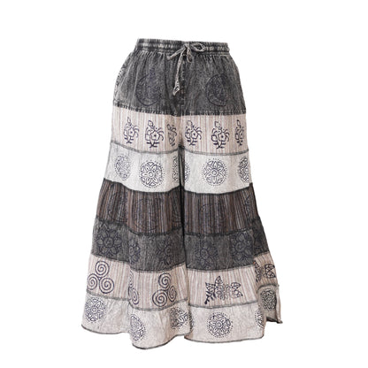 Women’s Cotton Boho Patchwork Elastic Waist Wide Drawstring Leg Palazzo Pants