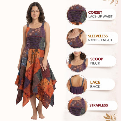 Women's Boho Patchwork Cotton Sleeveless Ethnic Hippy Flowy Festival Summer Dress