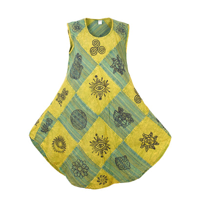 Women's Midi Boho Patchwork Print Sleeveless Hippy Festival Summer Dress