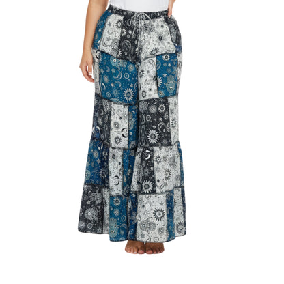 Women’s Patchwork Cotton Palazzo Pants Elastic Waist Drawstring Hippie Outfit