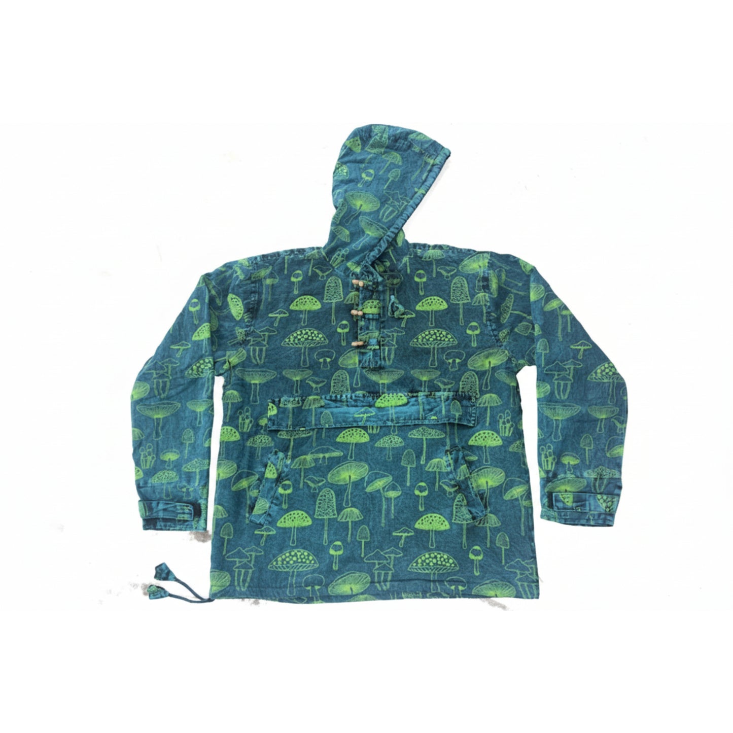 Men's Cotton Boho Pullover Hoodie Style Mushroom Print Hippie Long Sleeve Shirt