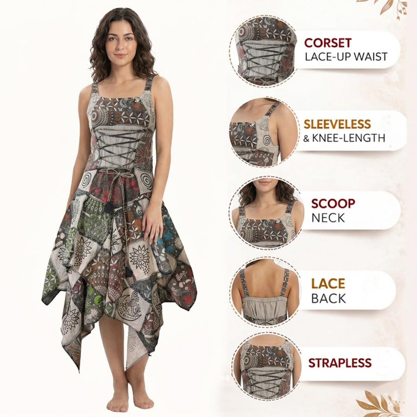 Women's Boho Patchwork Cotton Sleeveless Ethnic Hippy Flowy Festival Summer Dress