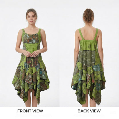 Women's Boho Patchwork Cotton Sleeveless Ethnic Hippy Flowy Festival Summer Dress