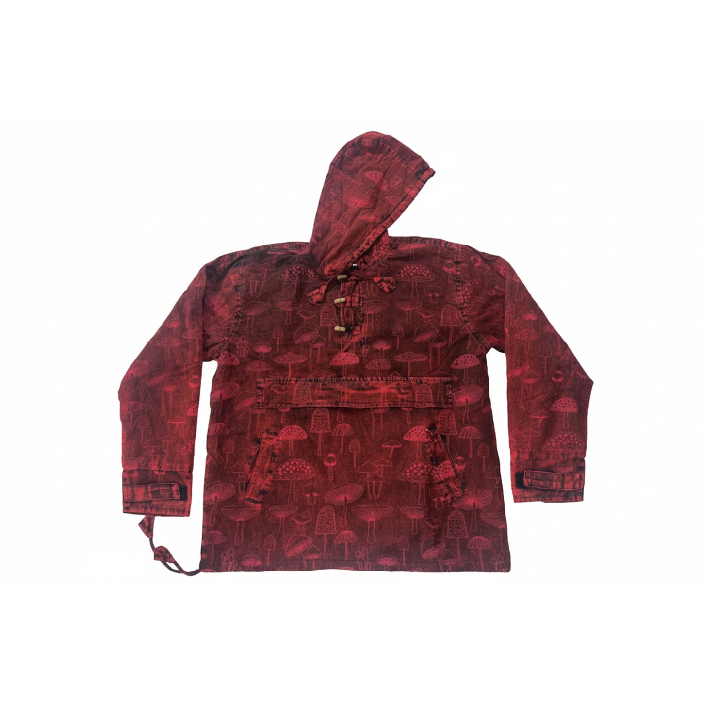 Men's Cotton Boho Pullover Hoodie Style Mushroom Print Hippie Long Sleeve Shirt