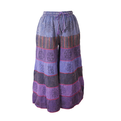 Women’s Cotton Boho Patchwork Elastic Waist Wide Drawstring Leg Palazzo Pants
