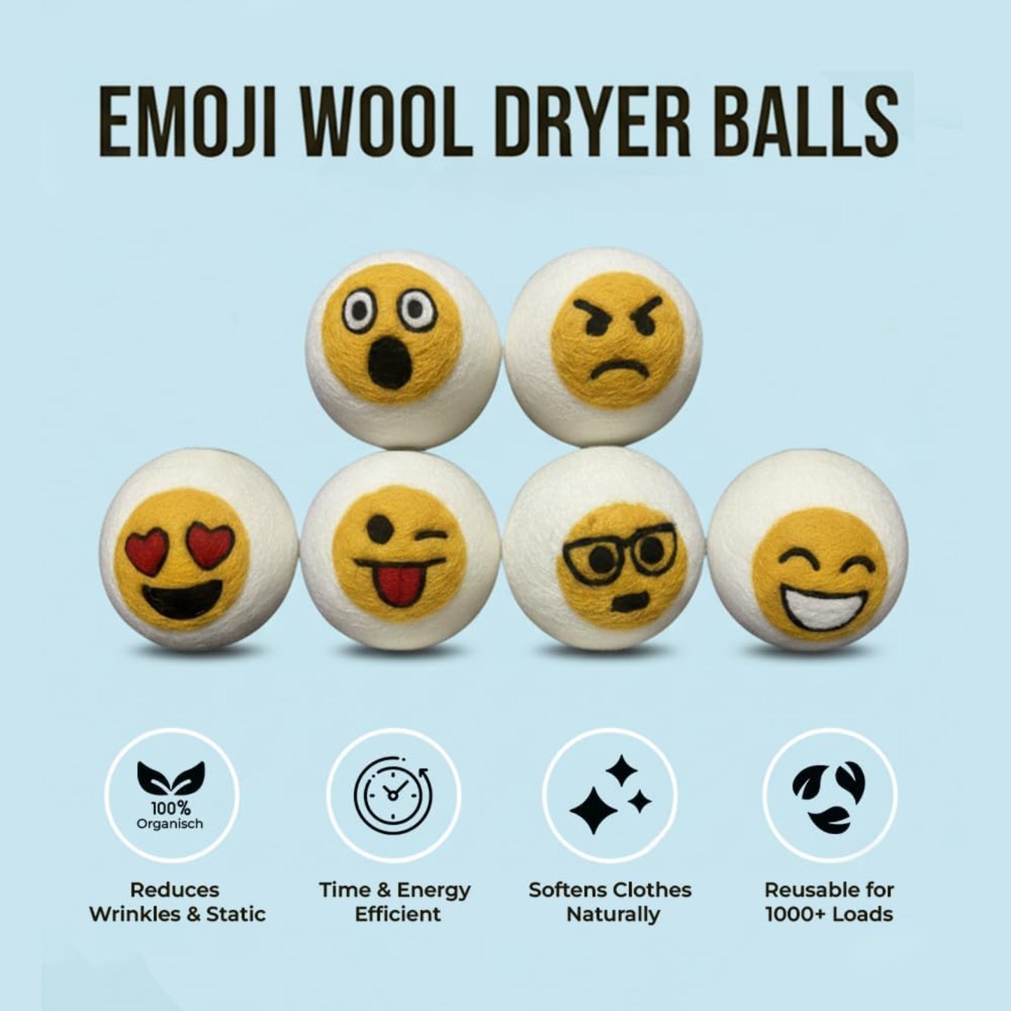 Wool Dryer Balls - 1000+ Loads - Pure Organic Wool - Reusable Natural Fabric Softener Perfect with Essential Oils, Reduce Clothing Static and Wrinkles
