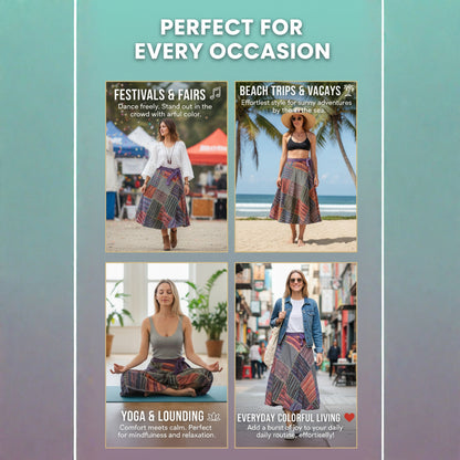 Women Wrap Round Hippie Festival Solid Patchwork Boho Multicoloured Long Skirt
