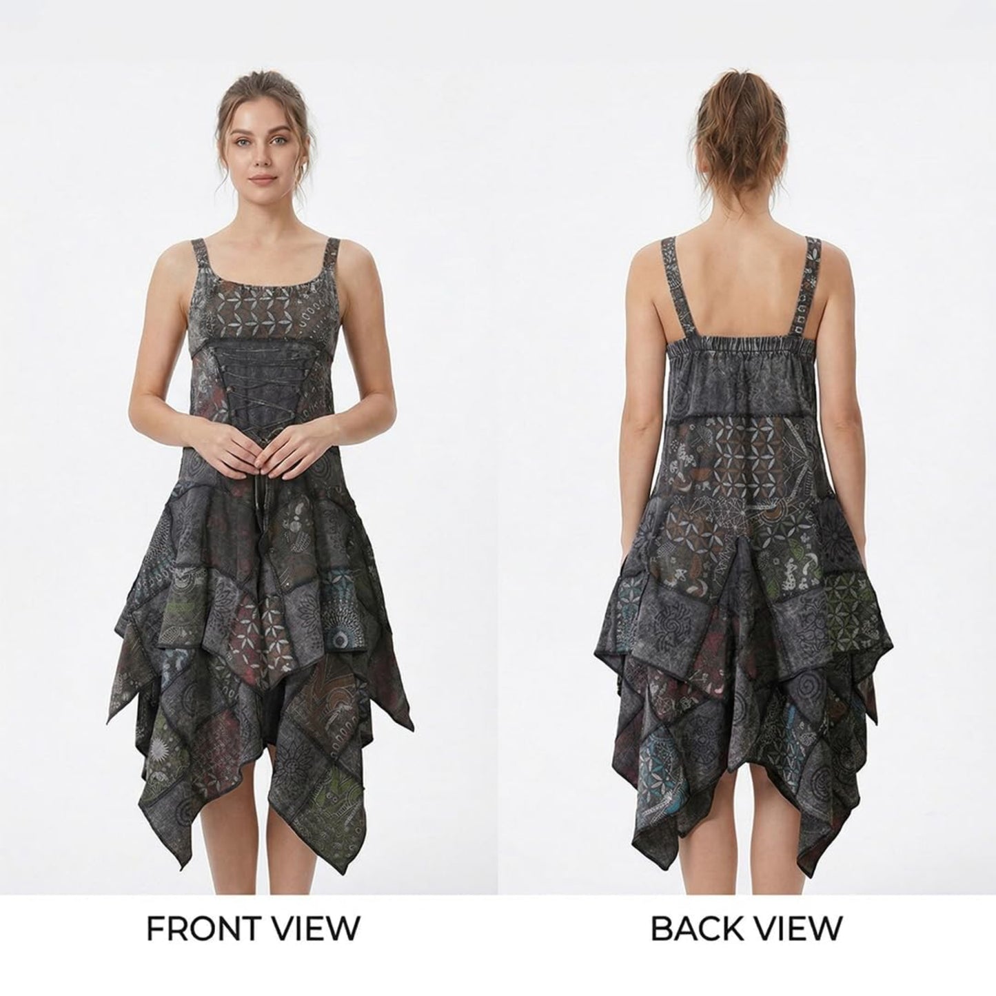 Women's Boho Patchwork Cotton Sleeveless Ethnic Hippy Flowy Festival Summer Dress