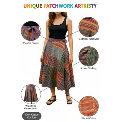 Women Wrap Round Hippie Festival Solid Patchwork Boho Multicoloured Long Skirt