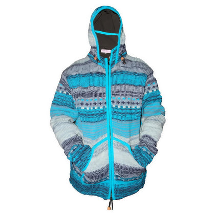 Mens Rainbow Tie Dye High Neck Woollen Winter Jacket