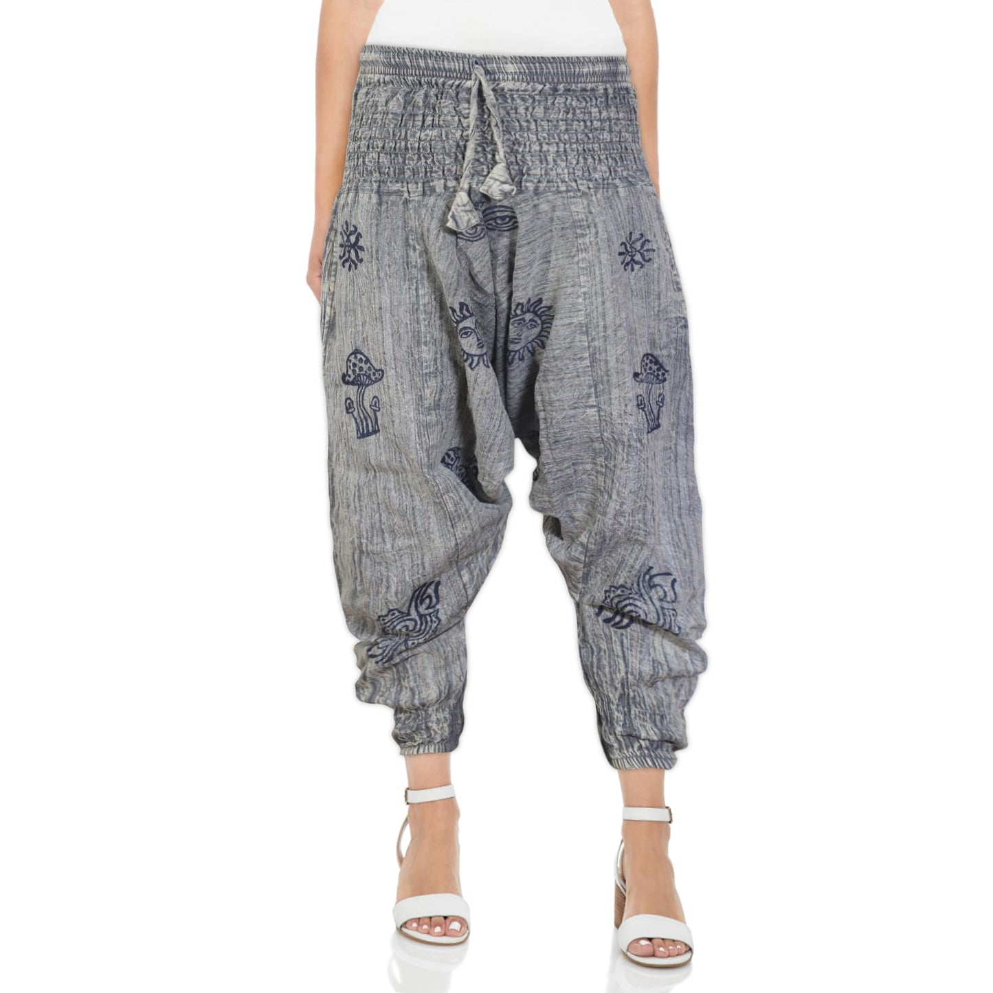 Ezhippie Womens Stonewashed Striped Harem Pants Hippie Trouser