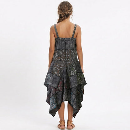 Women's Boho Patchwork Cotton Sleeveless Ethnic Hippy Flowy Festival Summer Dress