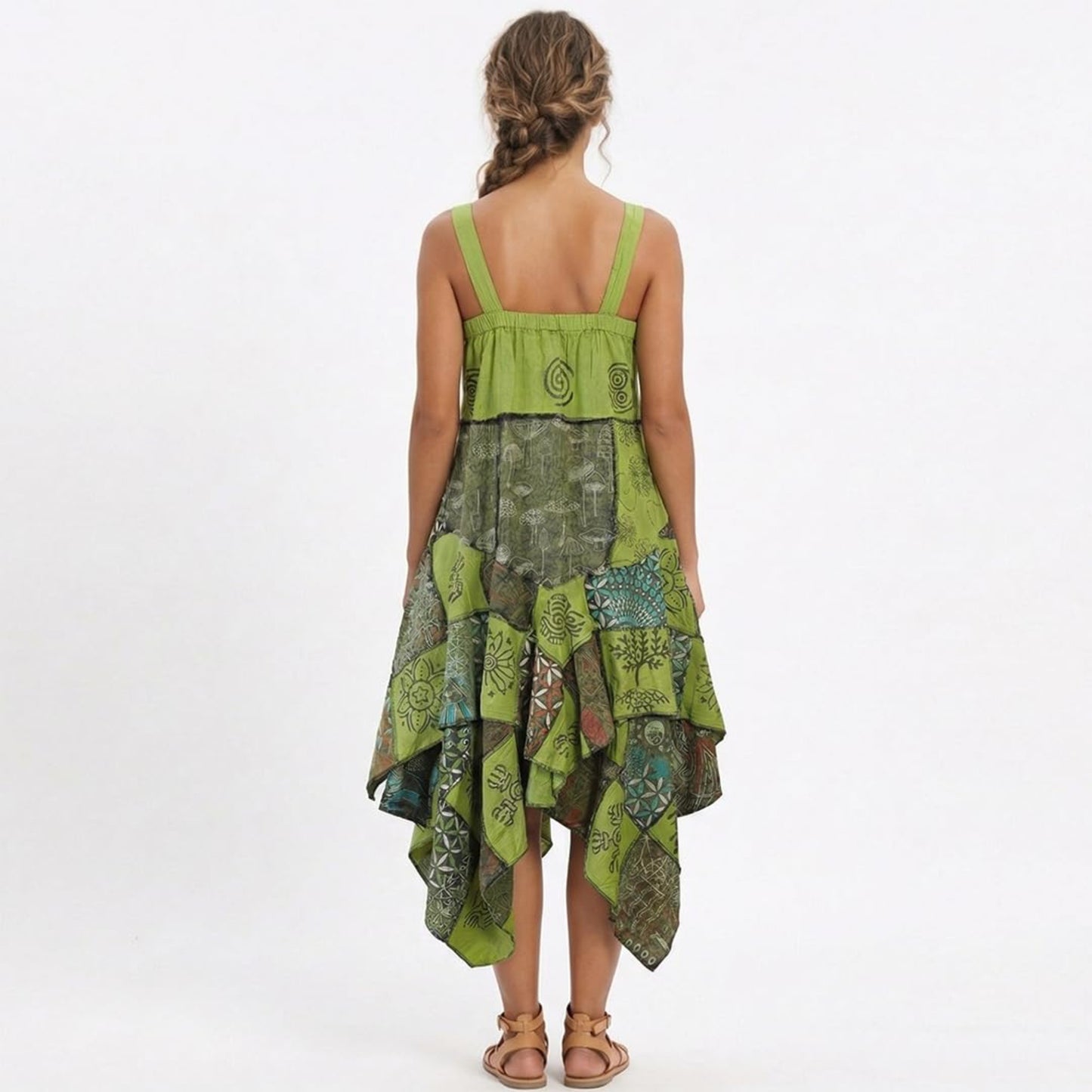 Women's Boho Patchwork Cotton Sleeveless Ethnic Hippy Flowy Festival Summer Dress