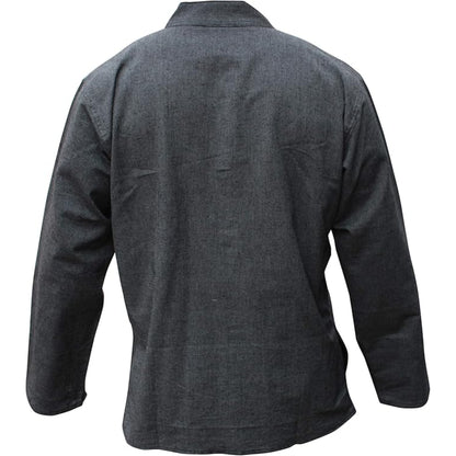 Mens Plain Hemp Band Collar Hippy Summer Light Tops Full Sleeve Grandad Shirt