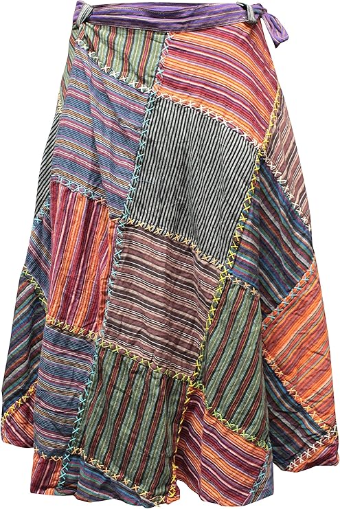 Women Wrap Round Hippie Festival Solid Patchwork Boho Multicoloured Long Skirt