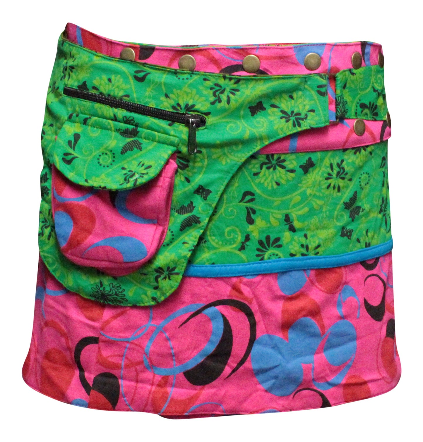 Womens Reversible Both Side Wrap Round Hippy Popper Party Skirt
