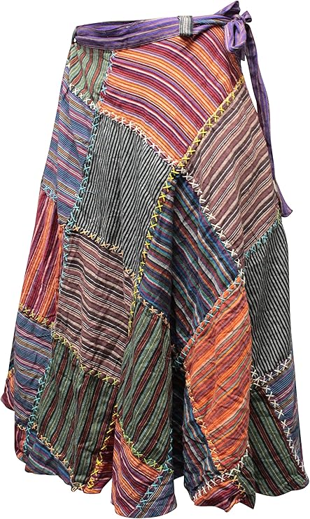 Women Wrap Round Hippie Festival Solid Patchwork Boho Multicoloured Long Skirt