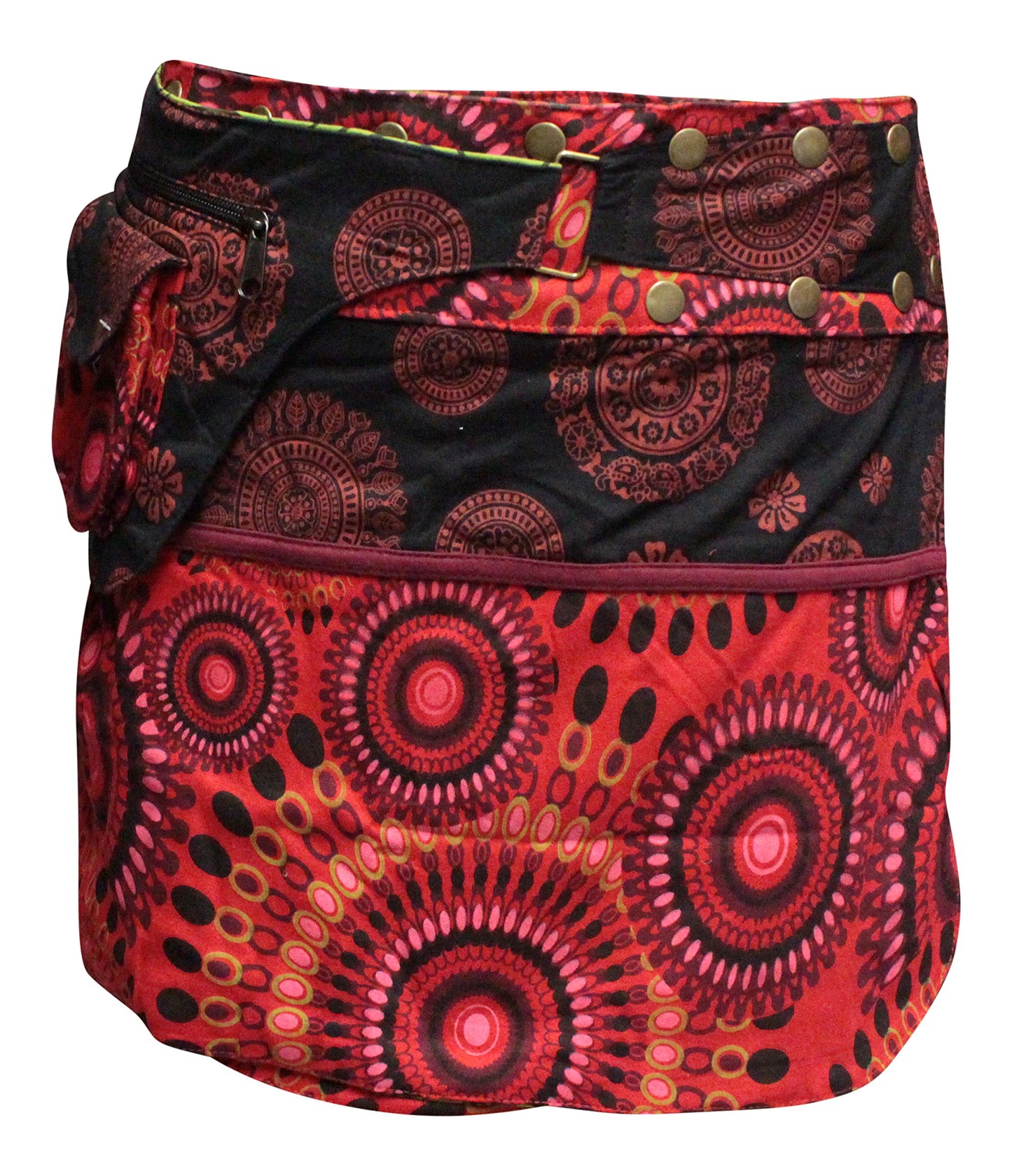 Womens Reversible Both Side Wrap Round Hippy Popper Party Skirt